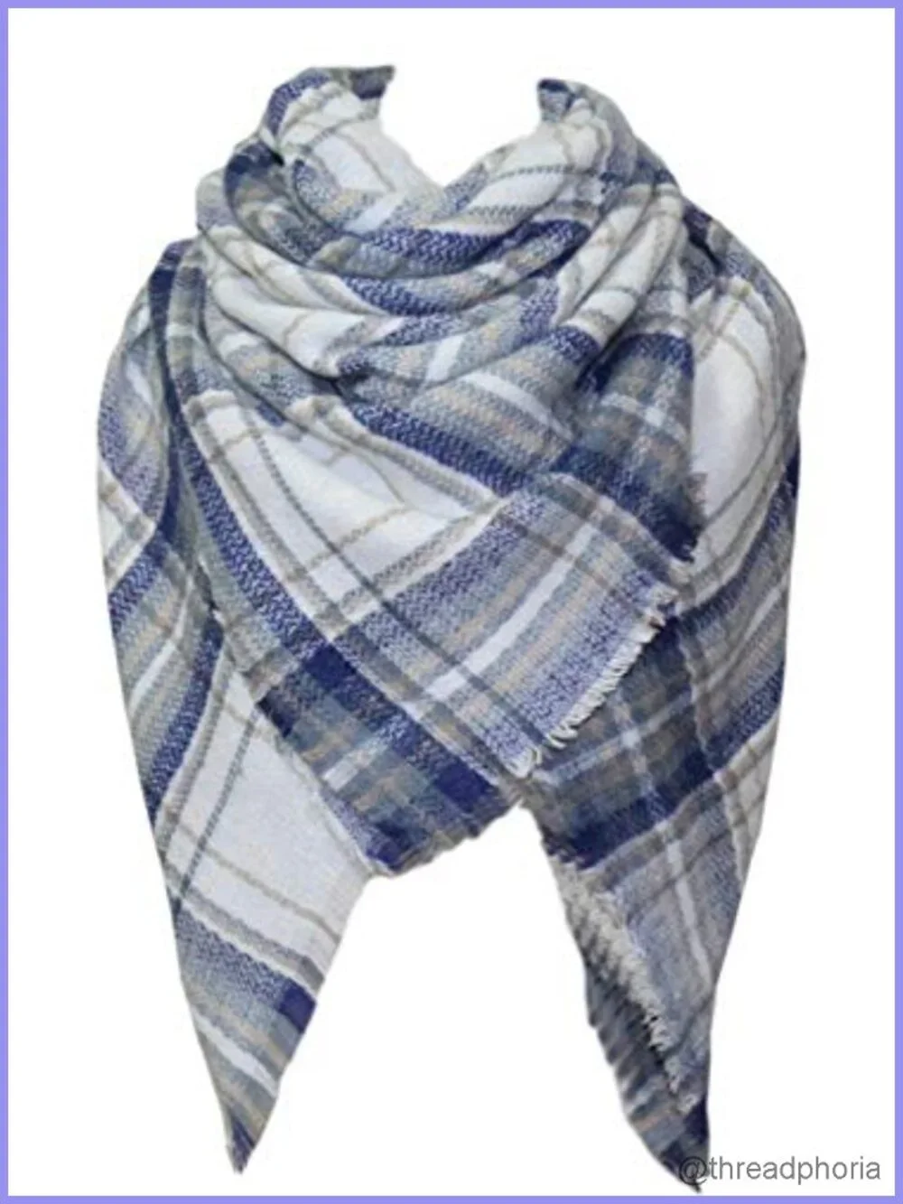 Vintage Plaid Tartan Shawl Wrap Scarf 55x55 Acrylic Cashmere-Like Warm Cape